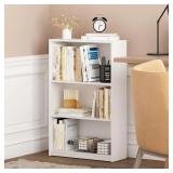 Tall White Composite Wood 3-Shelf Bookcase