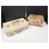 2 cardboard suitcase style storage boxes