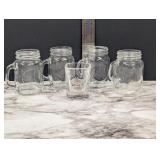 mini glass mason jar mugs and jack daniels shot...