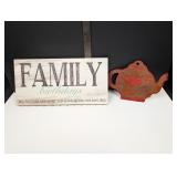 teapot plaque with hooks and birthday sign with...