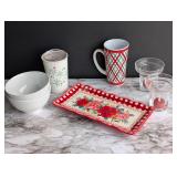 small floral tray, 2 bowls, starbucks cup, etc