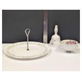 serving tray, bell, and 3 legged teacup bowl