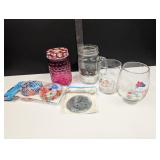 misc glasses and pioneer woman mason jar lids...