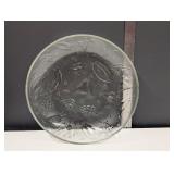 glass platter / bowl with etched fruit design