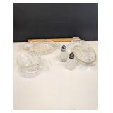 assorted cut glass trays and salt and pepper...