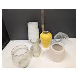 assorted glass vases (hobnail, yellow, etc)