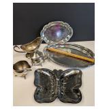 silver plate cream and sugar, trays, etc