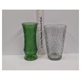 green vase and clear vase