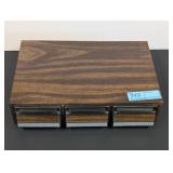 80s woodgrain cassette storage drawer unit