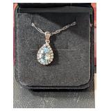Aquamarine/Rhinestone Pendant on 10kgp Chain