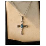 10k White Gold Cross Pendant & Chain