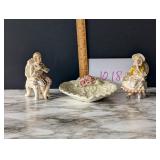 2 Vintage Victorian Figurines and Heart Tray