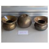 3 Brass Planters, 2 Spittoon-style, 1 Round