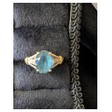 14k Gold Ring with Faceted Oval Blue Topaz