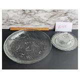 Glass Serving Tray and Covered Butter/Cheese Tray