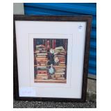 Still Life Books and Tulips in Blue and White Vase