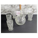 Anchor Hocking Waterford Waffle Pitcher & Glasses