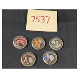 Set of 5 Elvis Presley Colorized 2002 Quarters