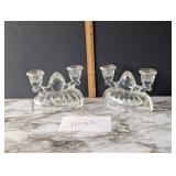 2 Glass Double Candlestick Holders