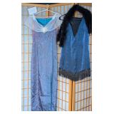 2 Blue Dresses and Black Boa