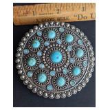 Round Silver-tone Buckle w/Turquoise Style Stones