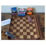 Leather Roll-up Checker Board, Playing Cards