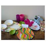 assorted Plasticware, Tins, Sewing Supplies
