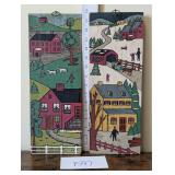 pair of vintage Folk Art Wall Hangings
