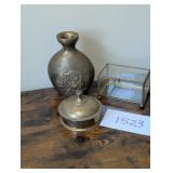 vintage Brass Vase, Jewelry Casket, Lidded Piece