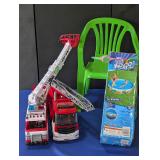 Kiddie Pool, new in box, 2 firetrucks, chair