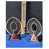 Pair of Metal Bookends with Stone Triangle inserts