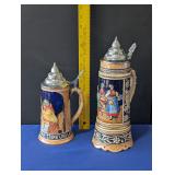 Pair of Beer Steins, 12' with Music Box, & 9' tall