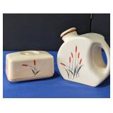 Vtg Universal Cambridge Cattails Jug & Butter Dish