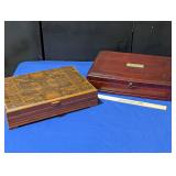 2 Vintage Wooden Silverware Storage Boxes