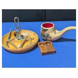 Ceramic Display Pipe, Walnut Tobacco Pipe Stand