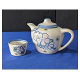 M.A. Hadley Pottery Tea Kettle w/Teabag/Sugar Bowl