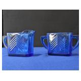 Hazel Atlas Cobalt Blue Glass Cream/Sugar Set