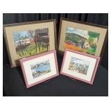 4 Prints: 2 Signed C. Holding & 2 Farm Drawings