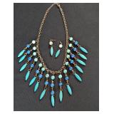 Vintage Turquoise Bib Necklace and Earrings