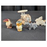 Figurines: Donkey, Bunny, Toucan, Owl, Pagoda