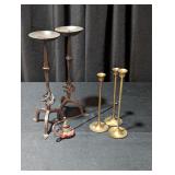 Wrought Iron & Brass Candle Holders, Snuffer