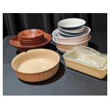 Wooden Salad Bowl w/ Bowls, Fire King, etc.