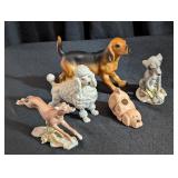 Dog Figurines: Coon Hound, Poodle, Grayhound, etc