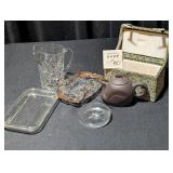 Teapot, Anchor Hocking Creamer, Candy Dish, etc