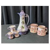 Purple Floral Teapot w/Cups, Pink Sugar & Cream