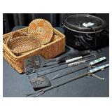 Baskets, Crock Pot, and Vintage BBQ Tools