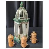 Handpainted Bird Cage & 3 Small Birdhouses