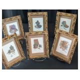 6 Vintage Mini Prints in Syroco Style Frames
