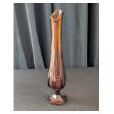 L.E. Smith Style Amber Hand Blown Swung Glass Vase
