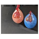 Blown Glass Chickens Red and Blue (approx 8' & 7')